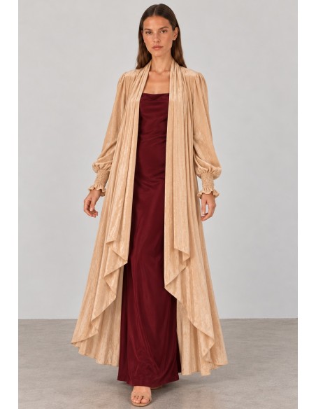 Abrigo kimono de terciopelo beige champán para invitada | Complementos Invitada