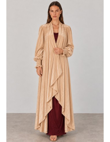 Abrigo kimono de terciopelo beige champán para invitada | Complementos Invitada