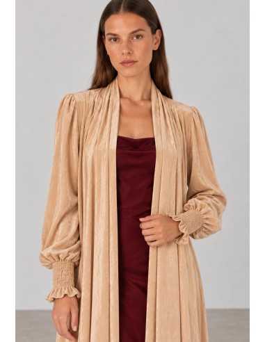 Abrigo kimono de terciopelo beige champán para invitada | Complementos Invitada