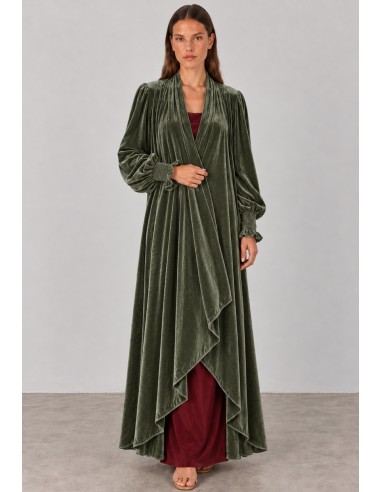 Abrigo kimono de terciopelo verde oliva para invitada | Complementos Invitada