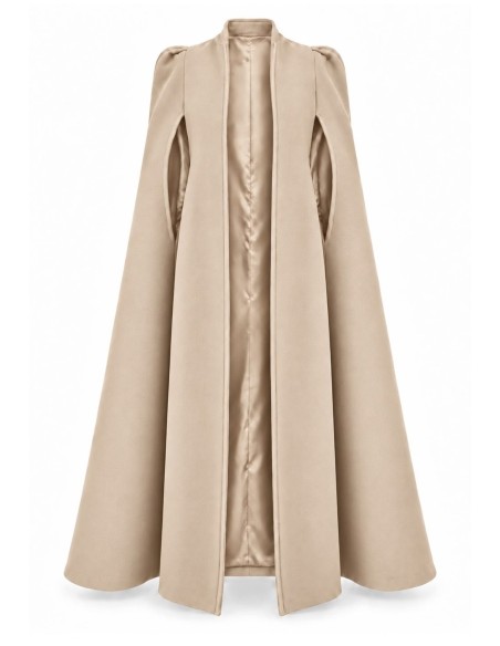 Abrigo capa largo beige de paño para invitada