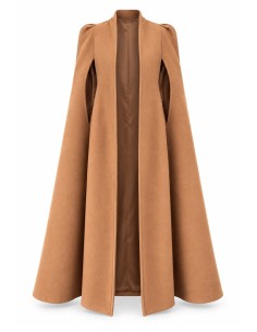Abrigo capa largo camel de paño para invitada