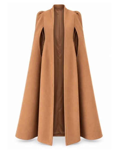 Abrigo capa largo camel de paño para invitada