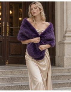 Estola de pelo sintético morado - frontal - Complementos Invitada