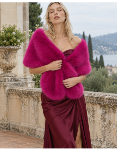 Estola de pelo sintético fucsia - frontal - Complementos Invitada