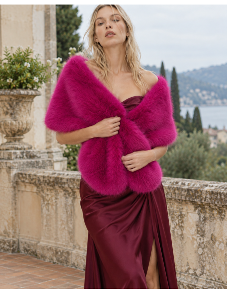 Estola de pelo sintético fucsia - frontal - Complementos Invitada
